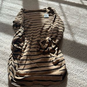 NEW Motherhood Maternity Long Sleeve Brown Striped Waffle Knit Shirt Size M